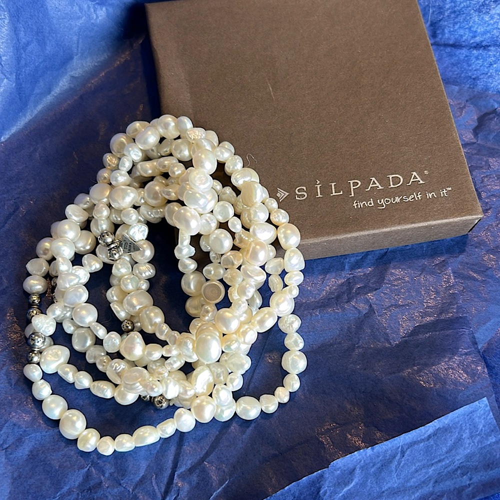 Silpada Goddess Freshwater Pearl Stretch Bracelets. Full set of 7.